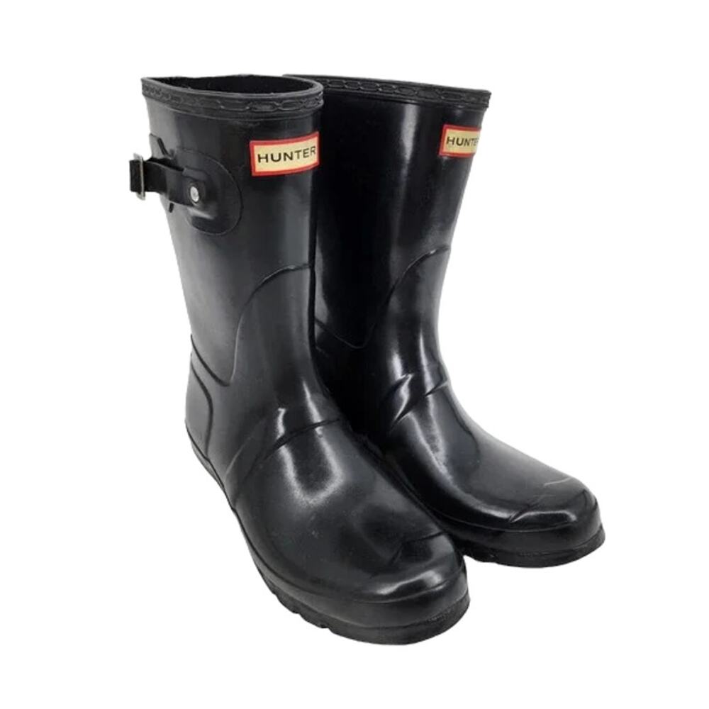 Hunter Women's Black ‘Original Short’ Gloss Winter Fall Spring Rain Boots Size 9